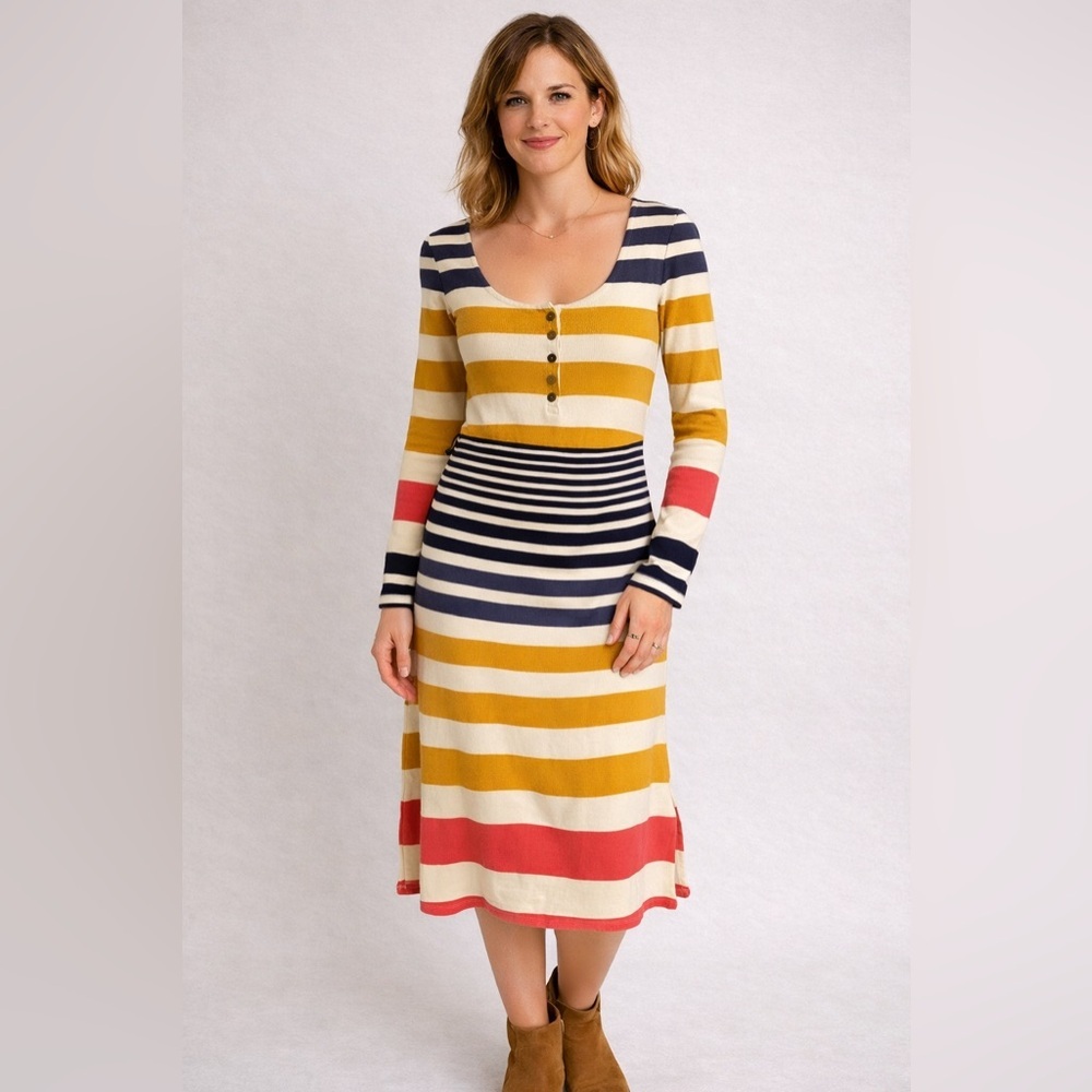 Anthropologie Saturday Sunday Long Sleeve Riley retro striped dress.